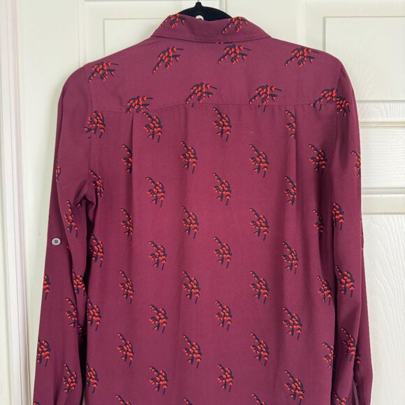 Loft Maroon Print Long Sleeve Utility Button Shirt - Picture 3 of 4